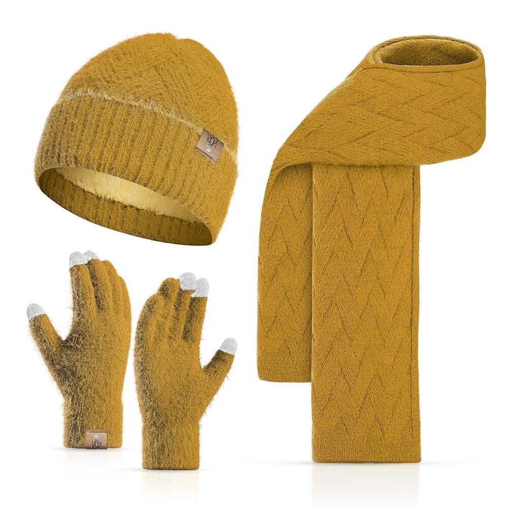 9249 Winter Knit Hat Beanie Scarf with Touch Screen Gloves Set Skull Caps